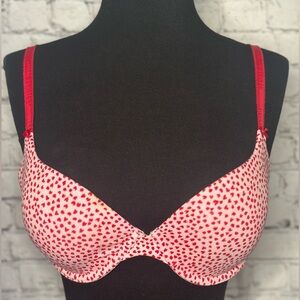 Victoria’s Secret Lined Demi Bra Pink with Red Hearts 34C